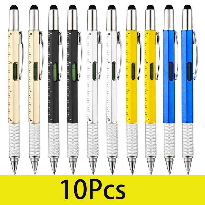 10Pcs 6 in 1 Ballpoint Pen Present Pen Multi Function Screwdriver Pens Touch Screen Pen Multi Tool Pens Ruler Level Gauge