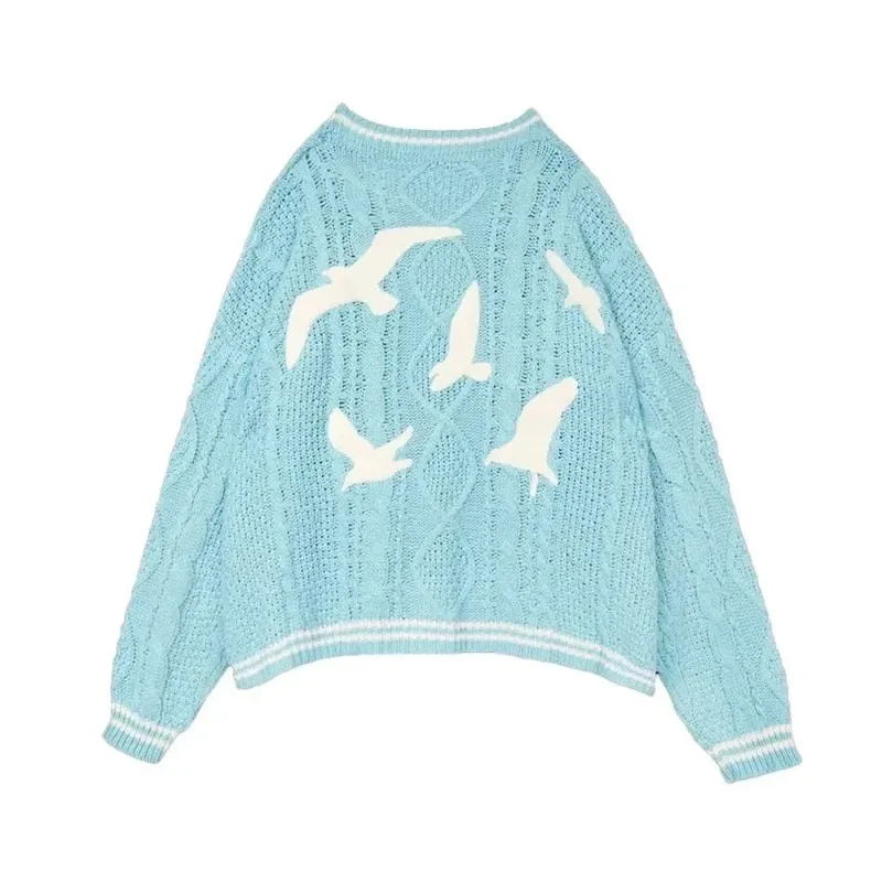 New Blue Cardigan For women Bird Embroidery Special Knit 1989 taylor Cardigan Slouchy Style Vintage Sweater