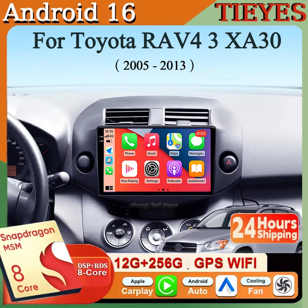 

Android 16 Carplay&Auto Car Radio Navigation Multimedia Stereo Player QLED GPS For Toyota RAV4 3 XA30 2005 - 2013