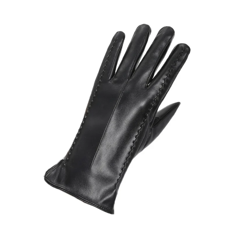 Winter PU Leather Gloves Women Black Touch Screen Driving Gloves Fashion Soft Plus Velvet Warm Mittens