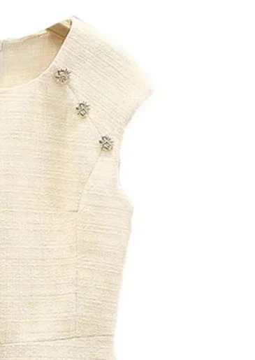 Women's Tweed Ruffled Mini Dress – Casual Round Neck Sleeveless Female Robe