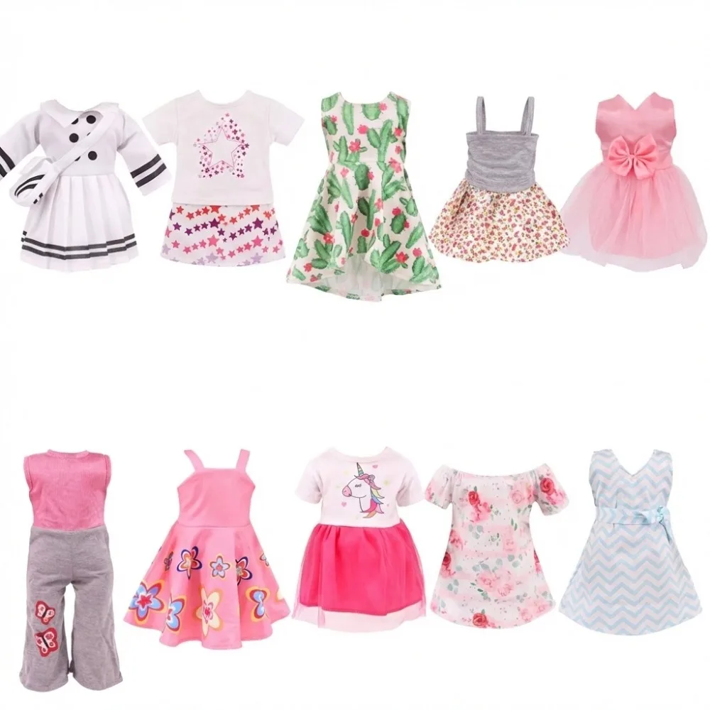 Baby Girls Dress Dolls Clothes Daily Fashion Dress For 18 inch American Doll Accessories 43Cm Baby Doll,Generation Gift