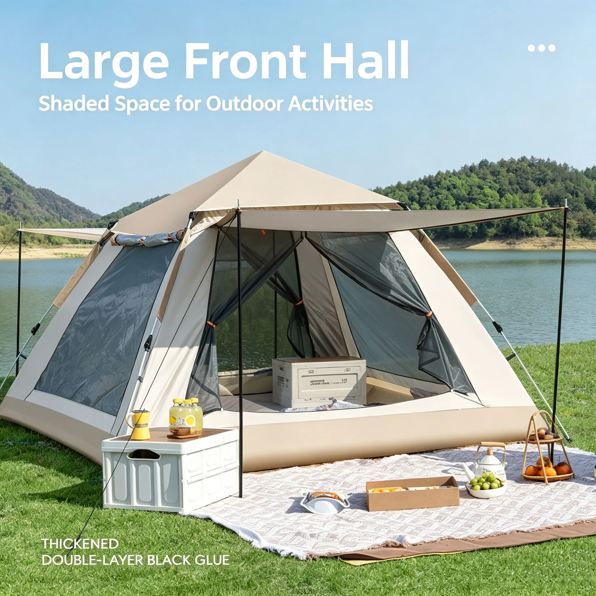 3-4 Person Outdoor Camping Tent One-Touch Camping Tent Quick Automatic Opening Beach Tent Family Travel Picnic Anti-UV Shade