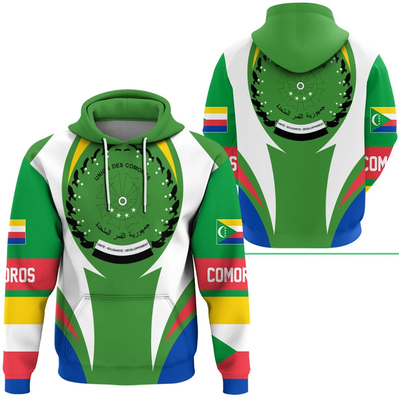 Africa Comoros Map Flag 3D Printed Hoodies For Men Clothes Patriotic Tracksuit National Emblem Graphic Sweatshirts Male Tops