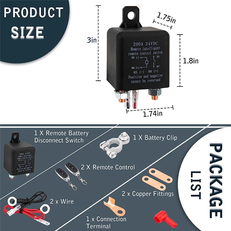 Remote Battery Disconnect Switch, Remote Switch for Truck Car Switch Anti Theft, 24V 200A Remote Control Battery Switch