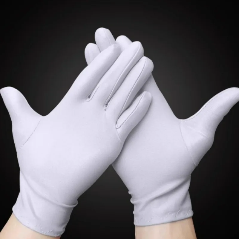 Satin Fabric Etiquette Glove Drummer Performance Stage Magic Conductor Lycra Gloves Wedding Decorative White Soft Bridal Gloves