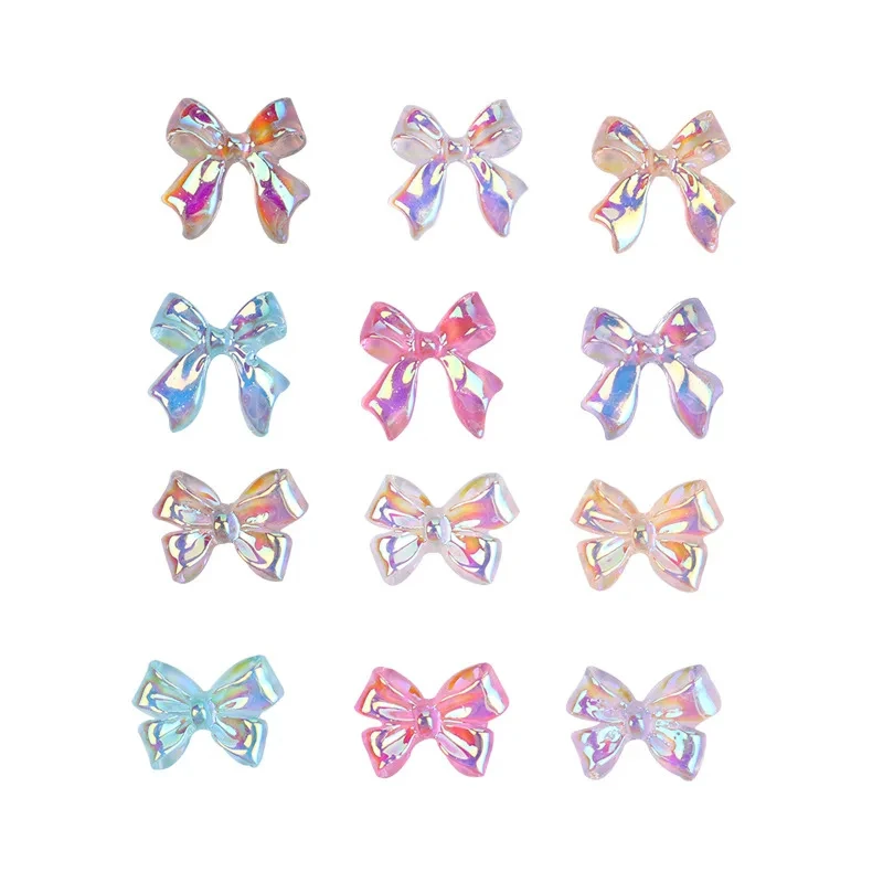 100pcs/Bag Flowing Light Bow Ab Color Ribbon Bowknot Bow Ties French Elegance Ballet Princess Acrylic Nail Charms Decorations