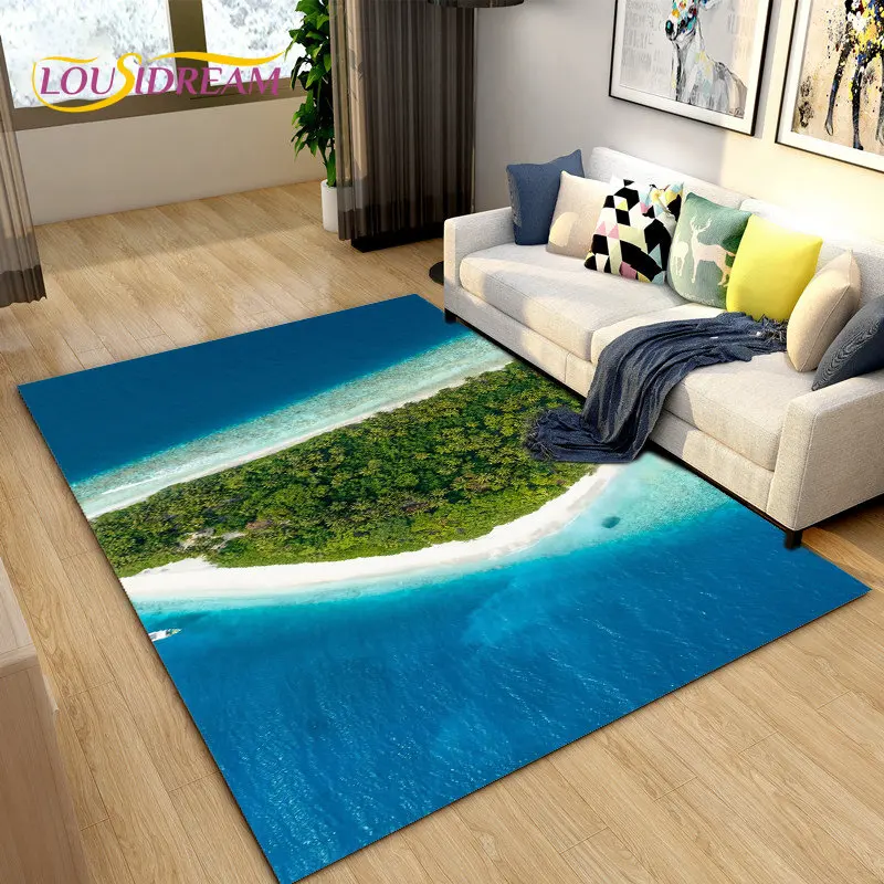 3D 바다 해수 해변 수중 풍경 공간 러그, 거실 침실 소파 도어매트 장식 카펫 러그, 어린이 미끄럼 방지 바닥 매트