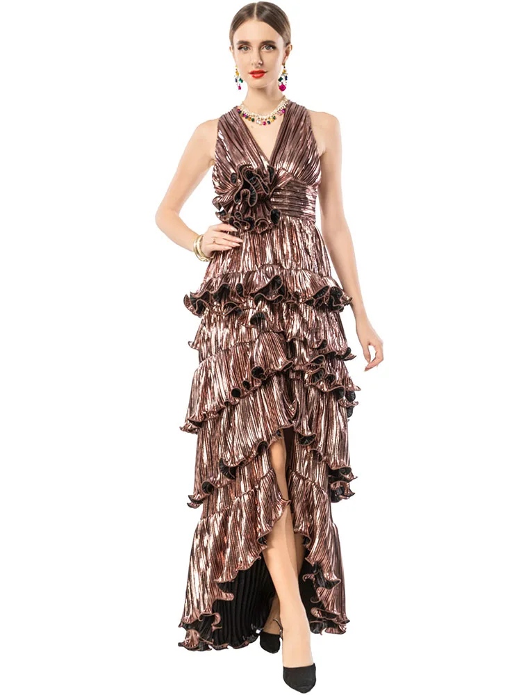 

JUNLINNA модное элегантное женское платье для подиума с v-образным вырезом на бретельках и оборками с цветочной аппликацией Русалка Vetidos Party Holiday