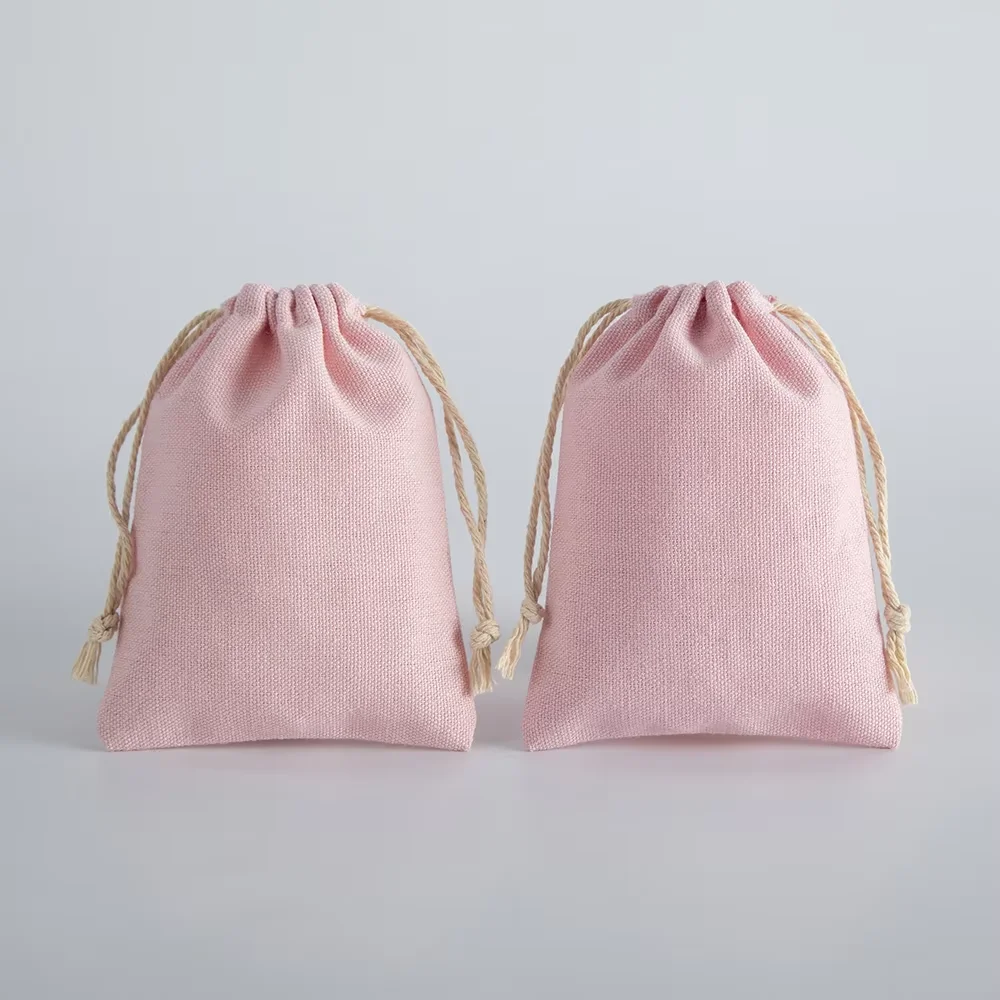10Pcs Soft Pink Natural Cotton Drawstring Storage Bags for Necklaces and Bracelets Ideal for Wedding Favors and Travel Storage