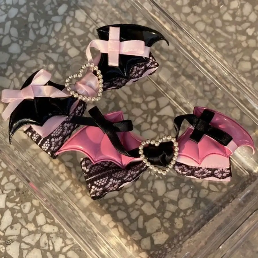 

1pc Bat Wings Hair Clip, Black Pink Bow Lace Hairpin, Sweet Gothic Hair Accessory for Girls, Daily & Party Use