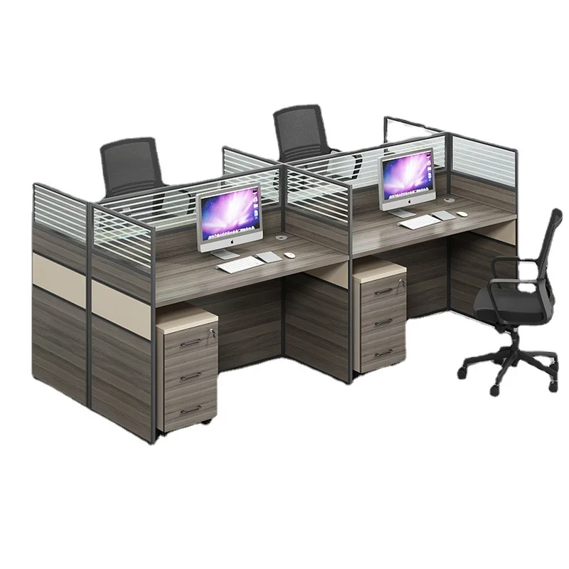 Screen screen staff office desk and chair combination office desk and office compartment for 4 people, simple and modern