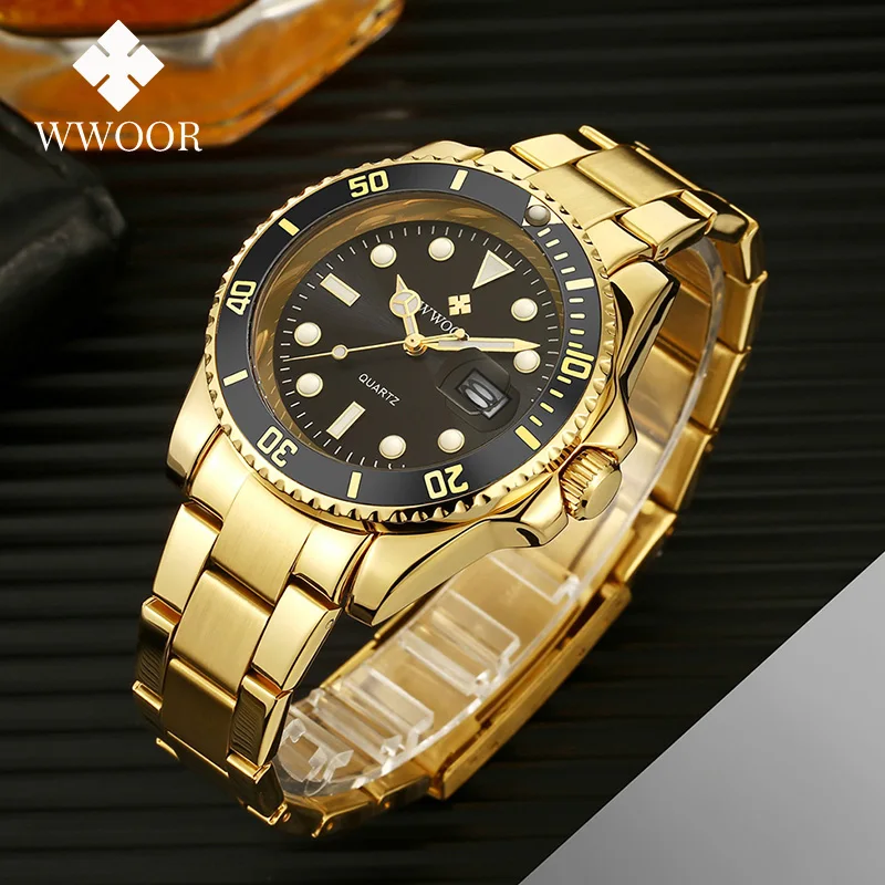 Wwoor relógio de luxo para homens quartzo aço inoxidável à prova dwaterproof água luminosa relógios masculinos moda esportes data relógio masculino reloj hombrer