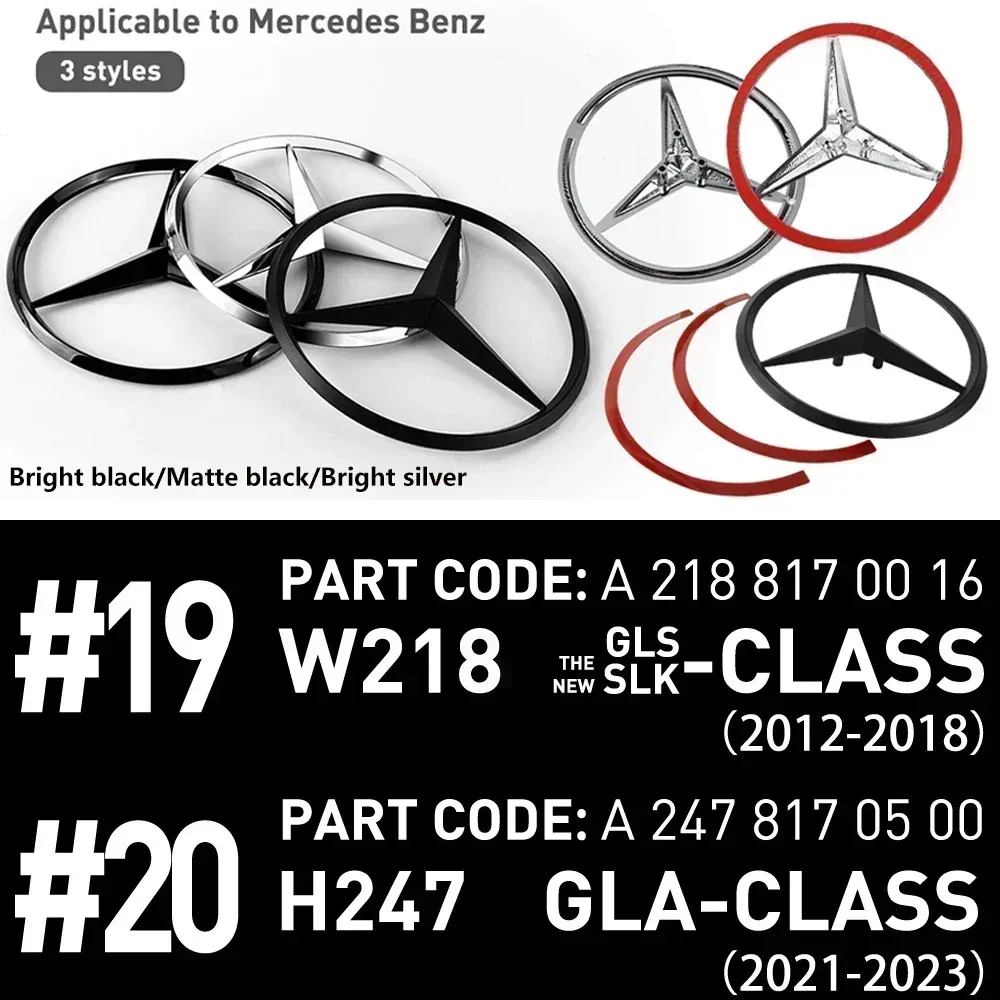 

ABS Car Original Tail Rear Trunk Star Badges Stickers For Mercedes Benz GLS SLK Class W218 2012-2018 GLA Class H247 2021-2023