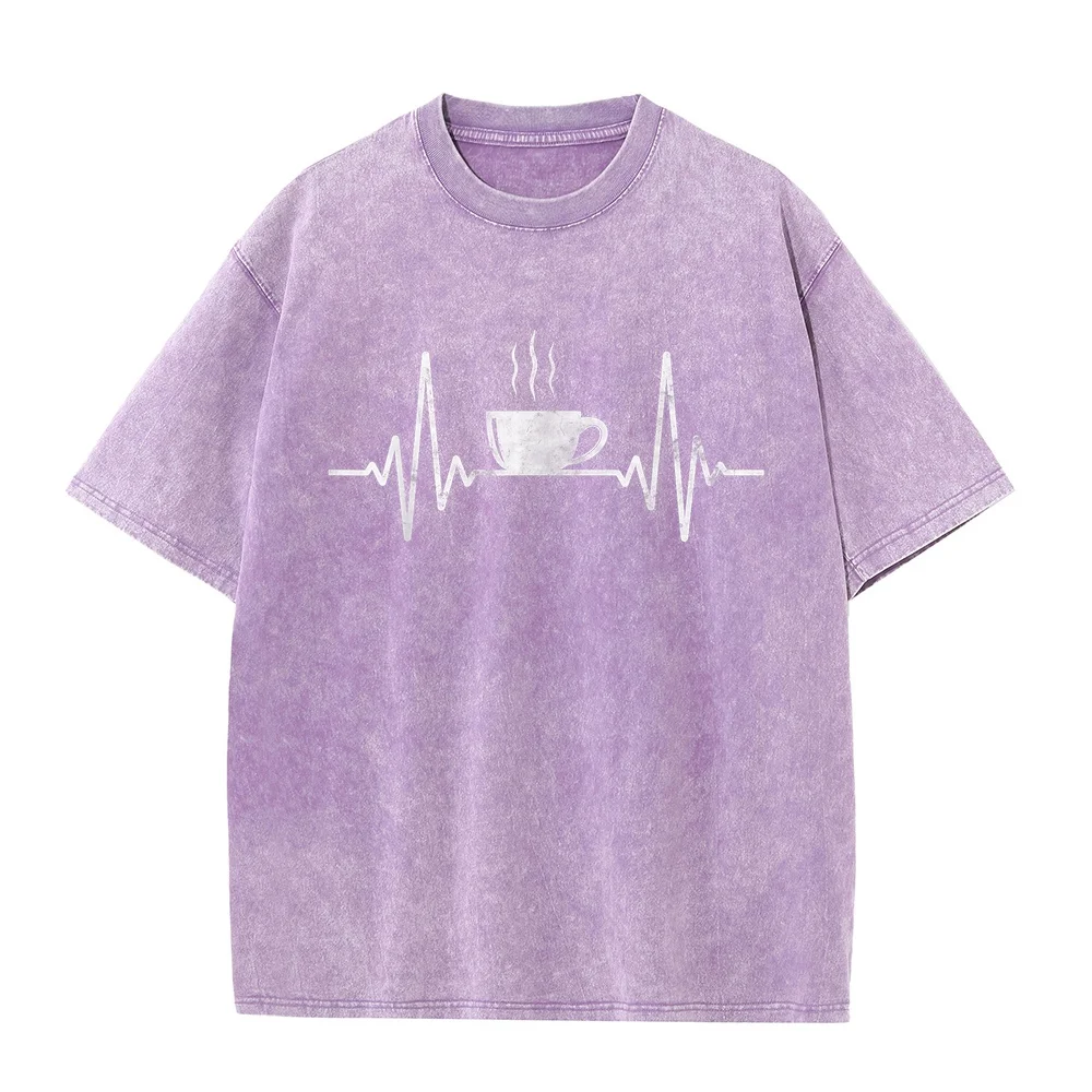 Funny Heartbeat Coffee Shirt Cup Frequency T-Shirt Vestiti Uomo Herren T Shirts Cotton Casual Printed Men Summer Top Graphic