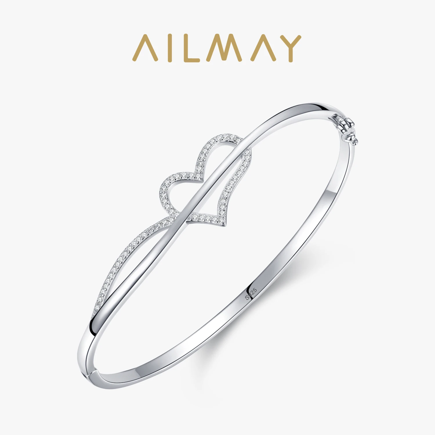 Ailmay moda klasyczna cyrkonia biżuteria prawdziwe 925 Sterling srebrne dla zakochanych serc bransoletki grzywny kobiet moda biżuteria