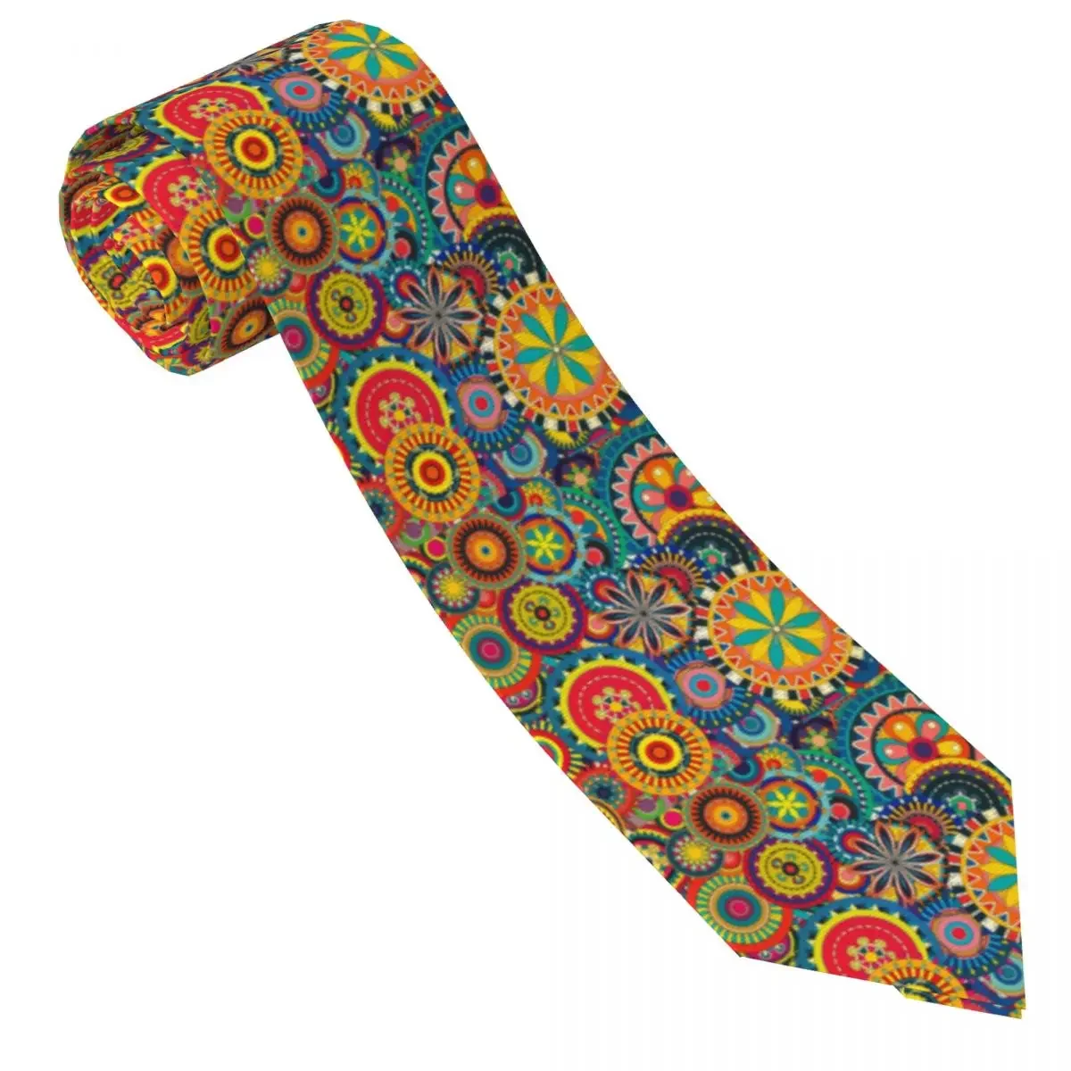 Custom Colorful Mexican Flower Circle Neck Ties Men Printed Necktie For Wedding Party Mens Silk Tie