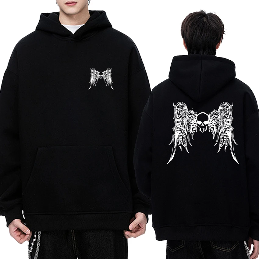 

Autumn Winter Goth Punk hip hop Double Sided skull printed streetwear Unisex vintage Fleece Sweatshirt Men women Casual Hoodie