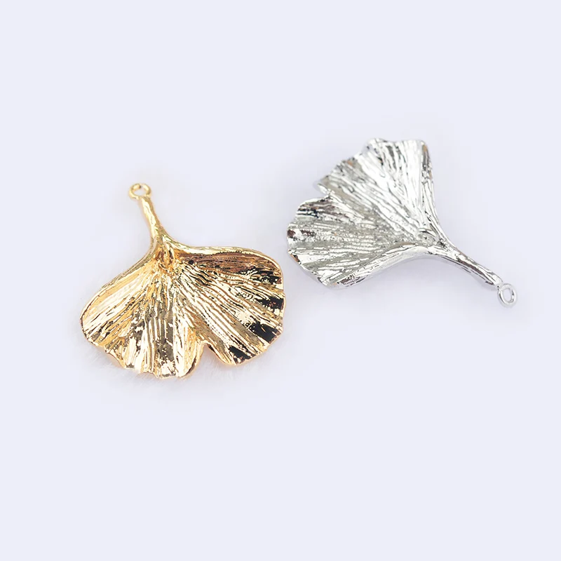 (1605)6PCS 25x30MM 24K Gold Color Plated Brass Ginkgo Leaves Charms Diy Jewelry Findings Earrings Accessories