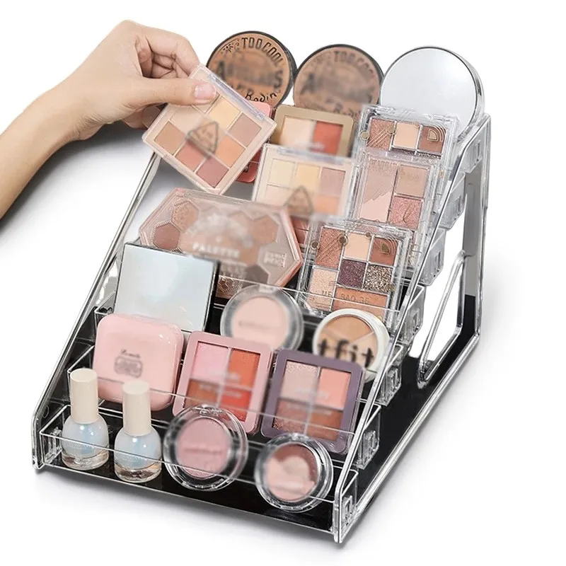 Multil-layer Step Storage Rack Organizing Eye Shadow Lipstick Transparent Cosmetics Nail Polish Desktop Display Shelf Organizer