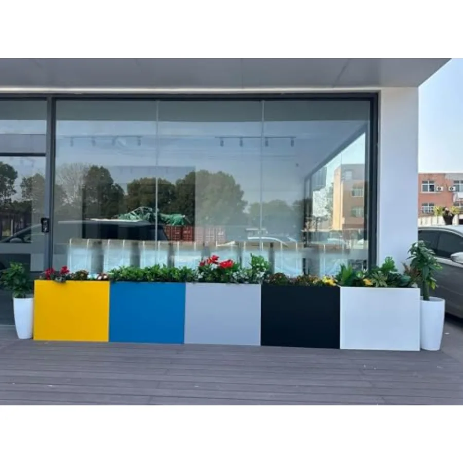 Outdoor patio/porch metal tall rectangular planter, navy, 38 L x 13 W x 30 H, modern spliced design for plants and flowers