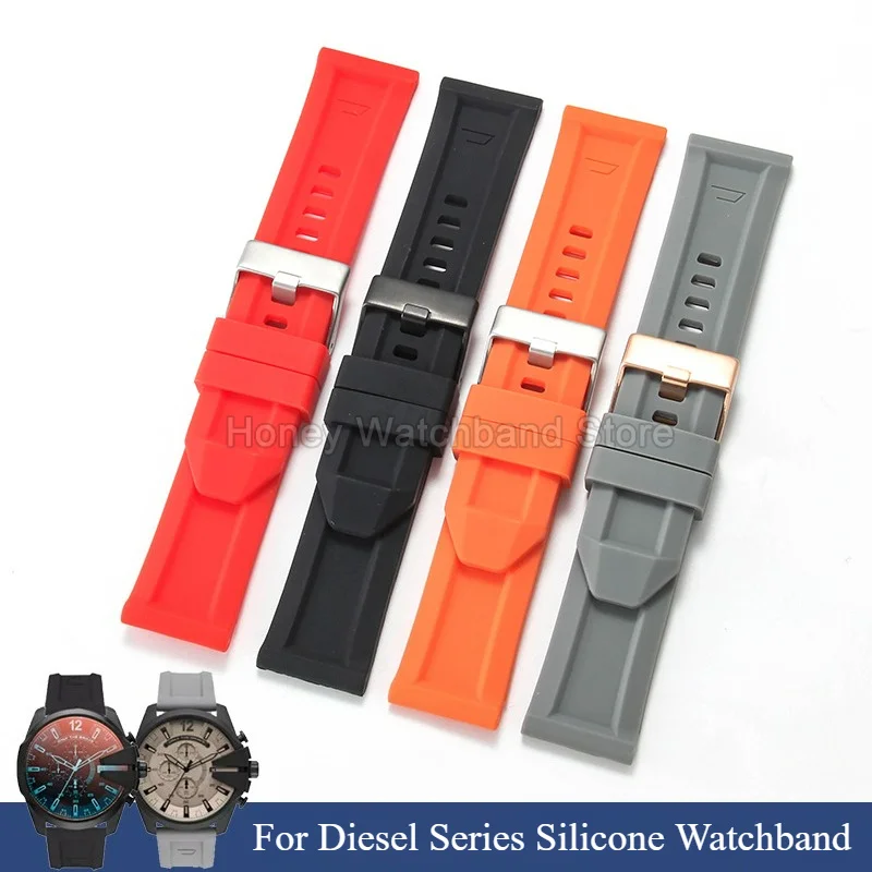 26mm Flat End Sweatproof Watch Bracelet for Diesel DZ7395 DZ4343 DZ7322 DZ4496 DZ1893 Sport Swimming Workout Silicone Watchband
