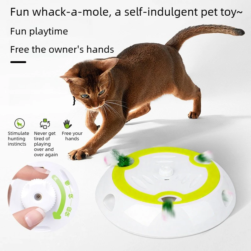 Electric Whack-a-Mole, Cordless Cat Toy, Speed-Adjustable Automatic Cat Toy, Fun Interactive Feather Cat Toy