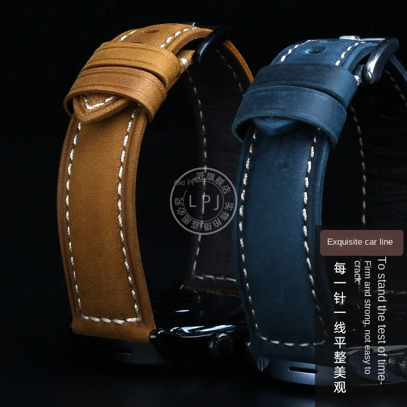 Retro matowy pasek ze skóry bydlęcej dla Panerai PAM368/389/441/359/111 męska opaska na nadgarstek niebieska ciemnobrązowa bransoletka dla Casio Breitling Seiko