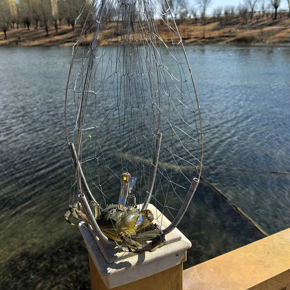 1pc anti Bite Wire Crab Cage, Underwater Elastic Shrinkage Fishing Net, 60cm Diameter, Professional Underwater Fishing equipment