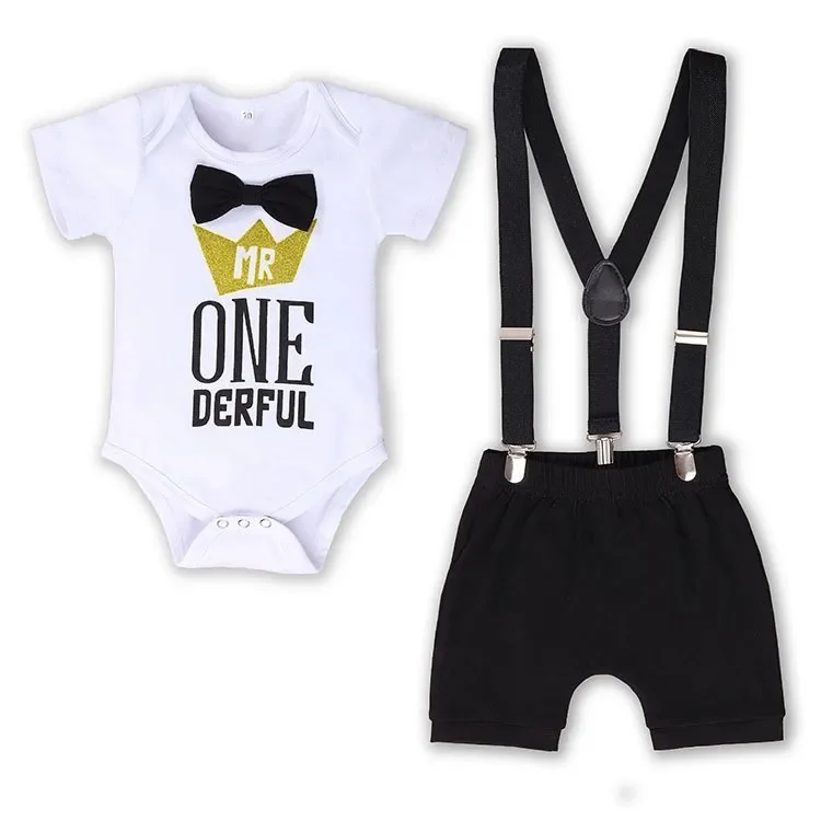 Cute Princes Baby Clothes Set First Birthday Cake Smash Outfit Prince Romper Bodysuits with Suspender PP Shorts Crown Photograph