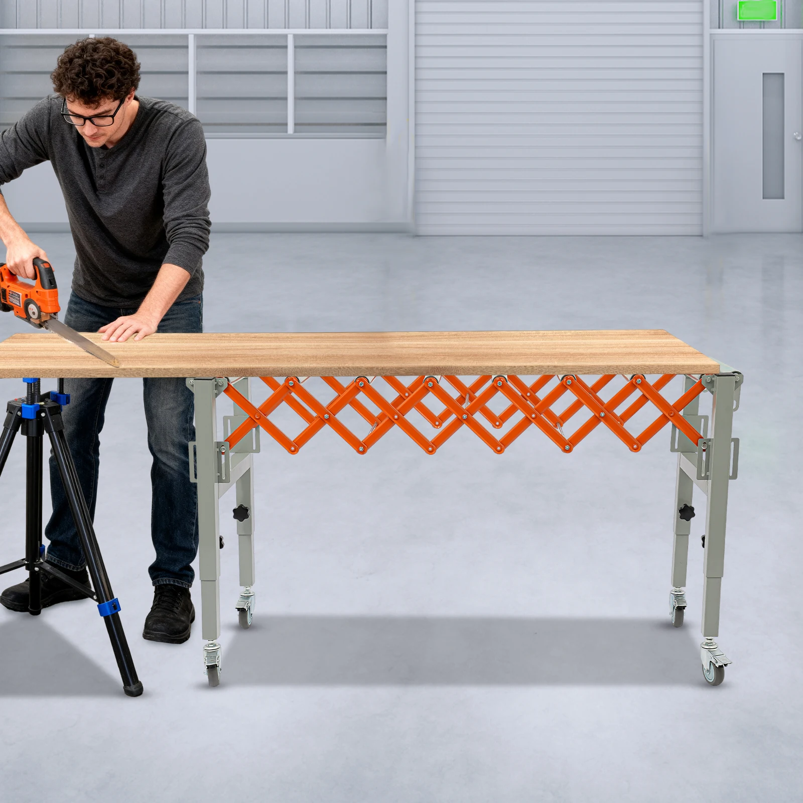 

Roller Conveyor, Adjustable Length 18.11-51.18" for Table Saw Workbench, Heavy Duty 110LBS Capacity Rolling Stand, Orange