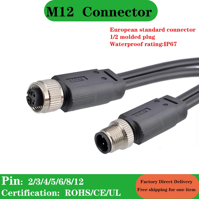 

Factory 1 Meters M12 Splitter 2 3 4 5 6 8 12 Pins Male to Female Adapter Connector Sensor Actuator Moulded Cables PVC PUR