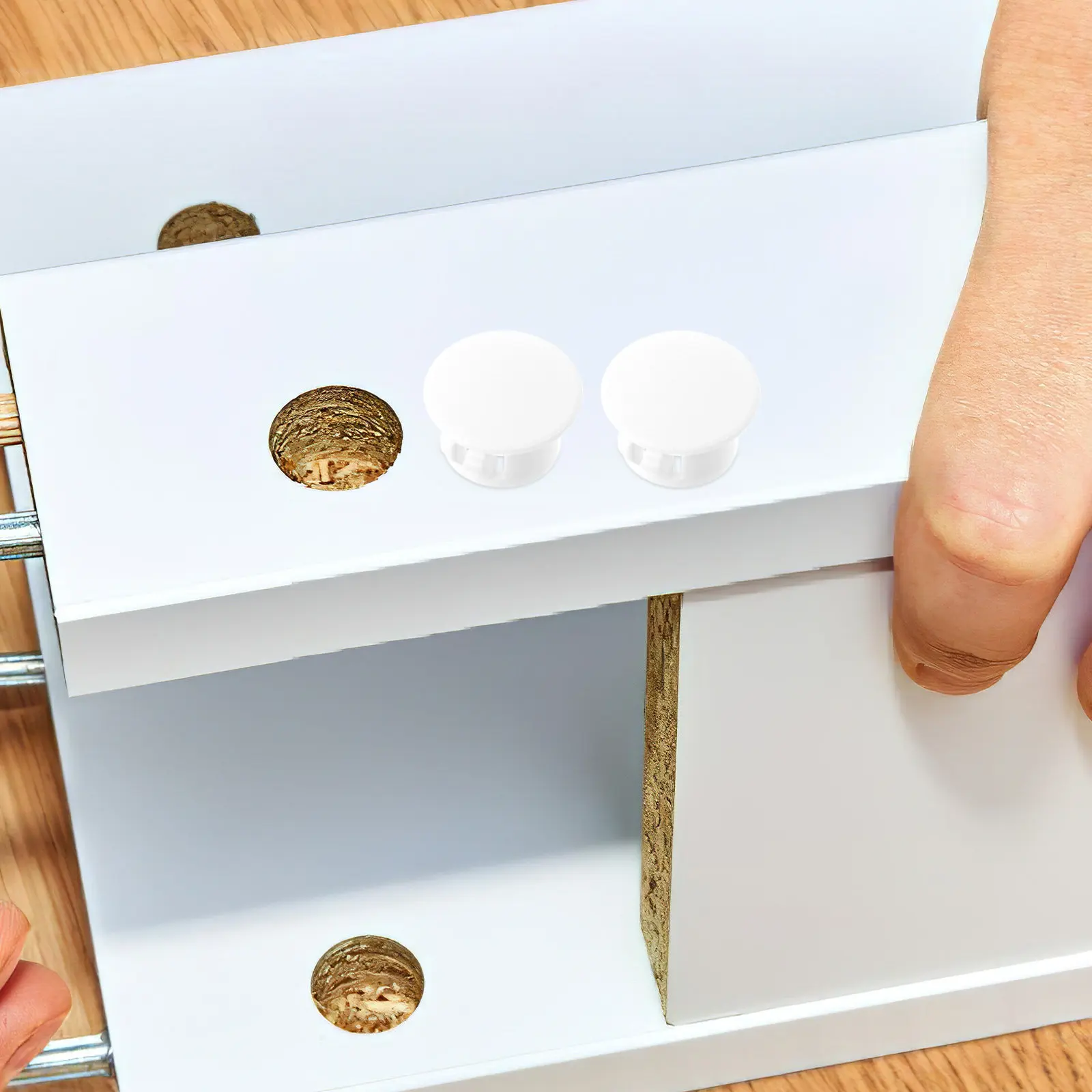 100Pcs Decorative Hole Covers Plastic Round Flush Type Snap-in Screw Caps for Furniture Cabinet Panel Hole Plugs White Plastic