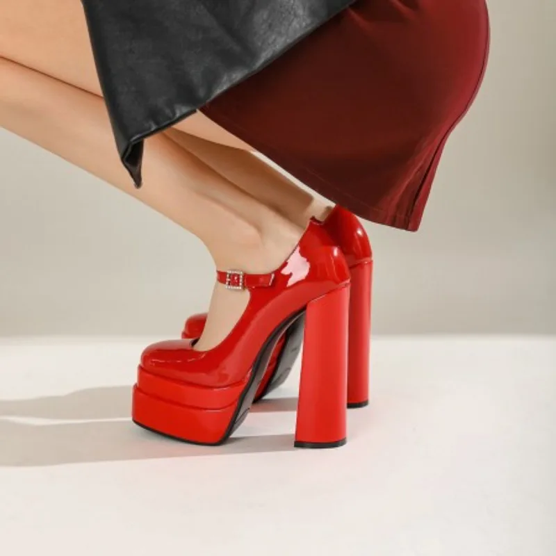 

HOT New Spring Women High Heel Shoes Brand Design Faux Leather High Quality Ladies Thick High Heel Shoes Square Toe Ladies Shoe