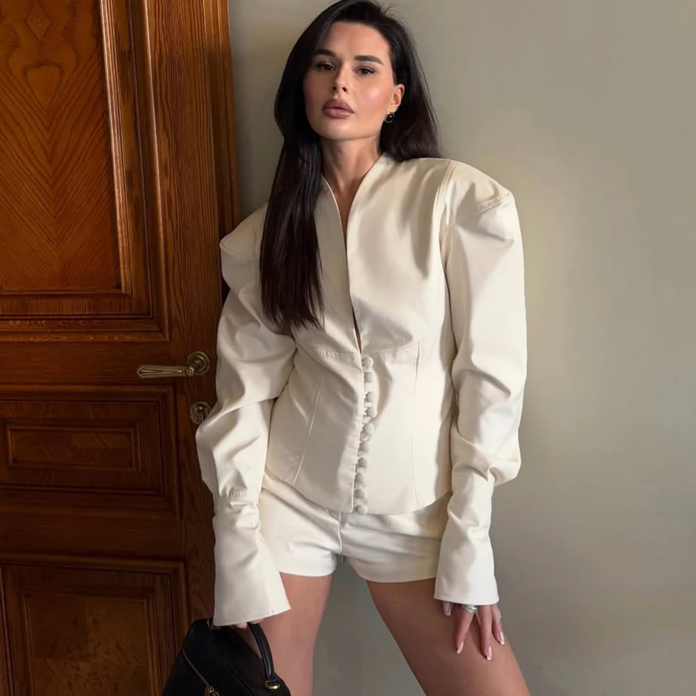 

Tuularose, новинка осени 2025, закрытый талией пиджак, женское пальто с v-образным вырезом и длинными рукавами, тонкое короткое пальто, модный офисный женский пиджак