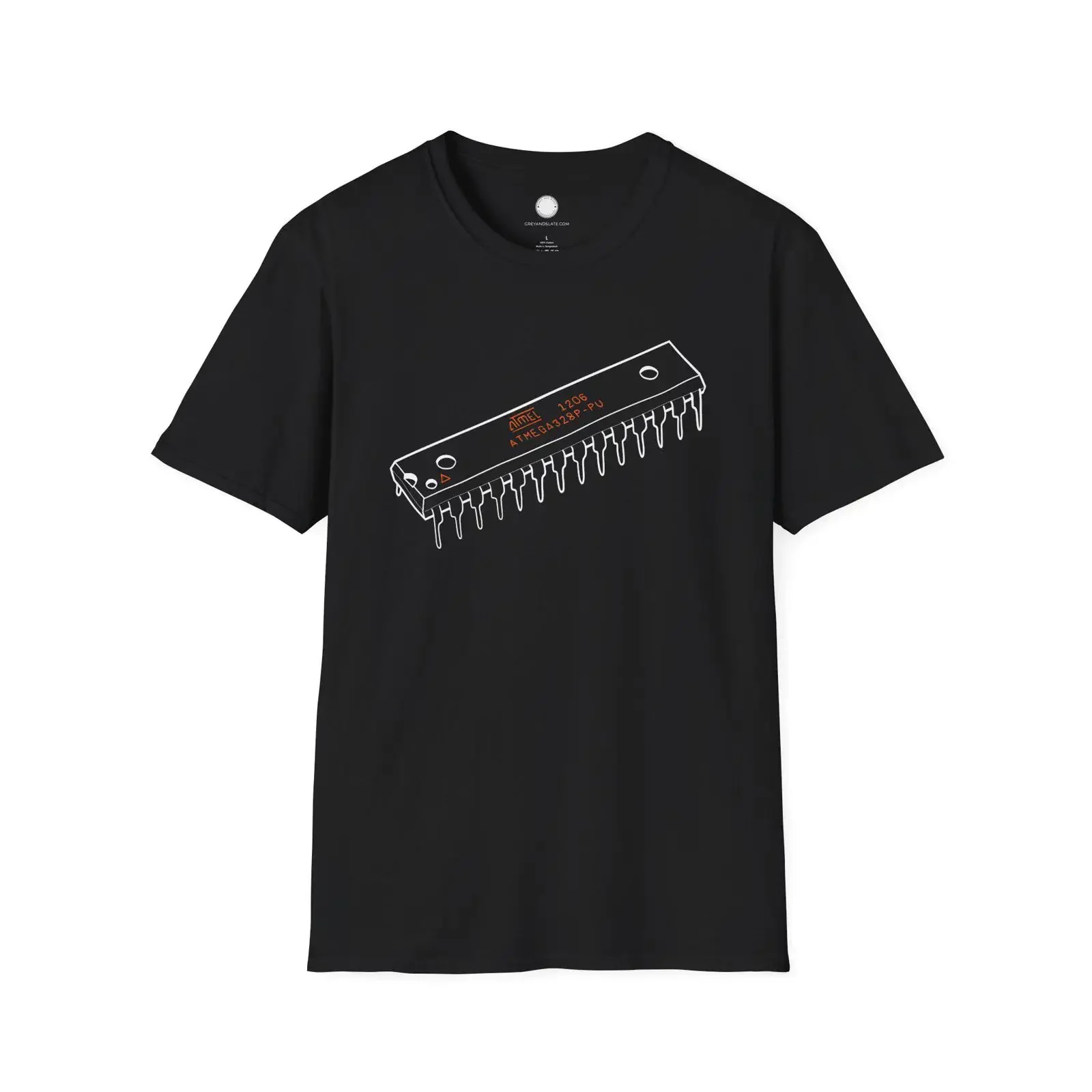 camiseta-com-estampa-de-microcontrolador-atmega328p-e-chip-arduino-desenhado-a-mao-para-eletronica-hardware-hackers-makers-engenharia-estilo-vintage-lavado