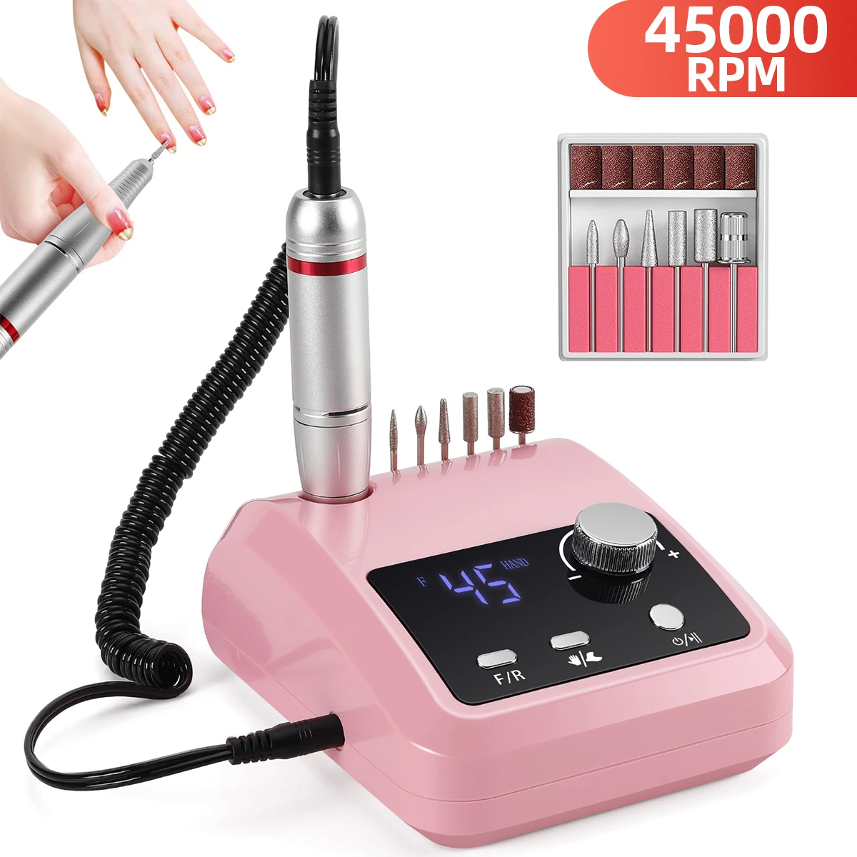 High Quality Nail Drill Machine 45000RPM Electric File With HD Display Metal Manicure Pen Professional Nail Lathe Sander