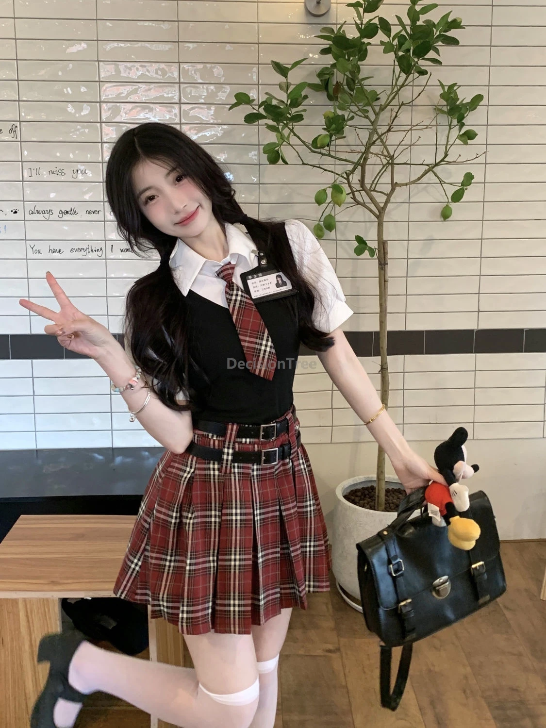 2025 dolce alla moda uniforme scolastica coreana autunno manica lunga camicia patchwork gonna scozzese stile accademia jk uniforme set da 2 pezzi