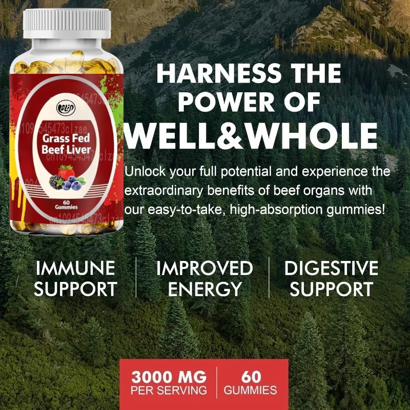 Grass Fed Beef Liver Gummies, Used As Energy, Immune, and Comprehensive Health Support Supplements - Non GMO, Gluten Free