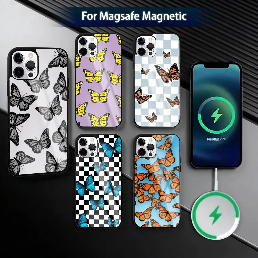 

Retro Art Black B-Butterfly Phone Case For iPhone17,16,15,14,13,12,11 Plus,Pro Magnetic with Magsafe Wireless Charging