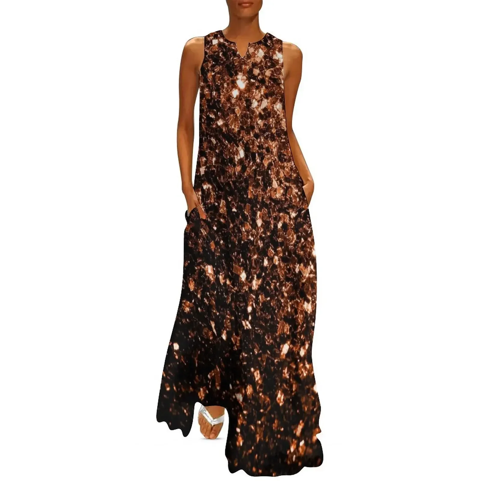 

Bronze Orange Brown faux glitters sparkles (Photo of Glitter - Not Reflective) Long Dress summer dress Dress