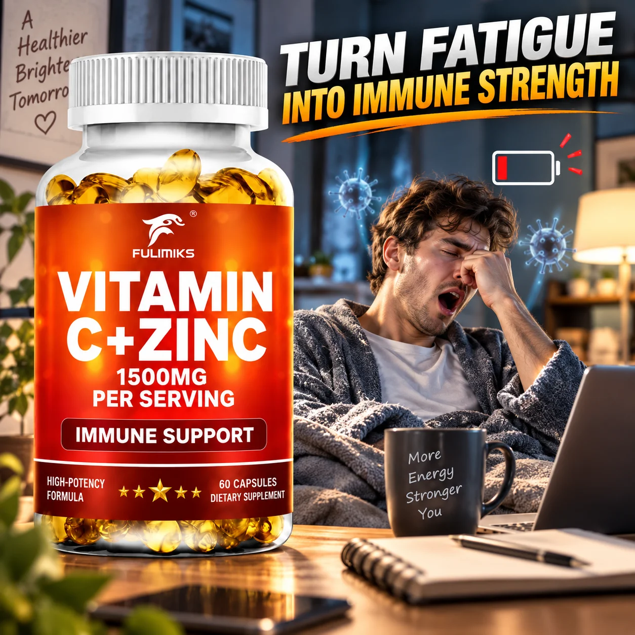 Vitamin C & Zinc Supplement, Support Immune Health, Skin Care, Antioxidant Protection, Help Cellular Defense