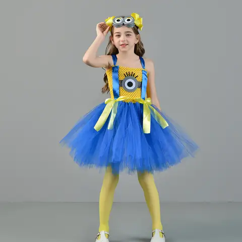 Minions costume cosplay gonna gonfia cosplay, spettacolo teatrale per feste per bambini di Halloween, gonna corta, gonna tutu