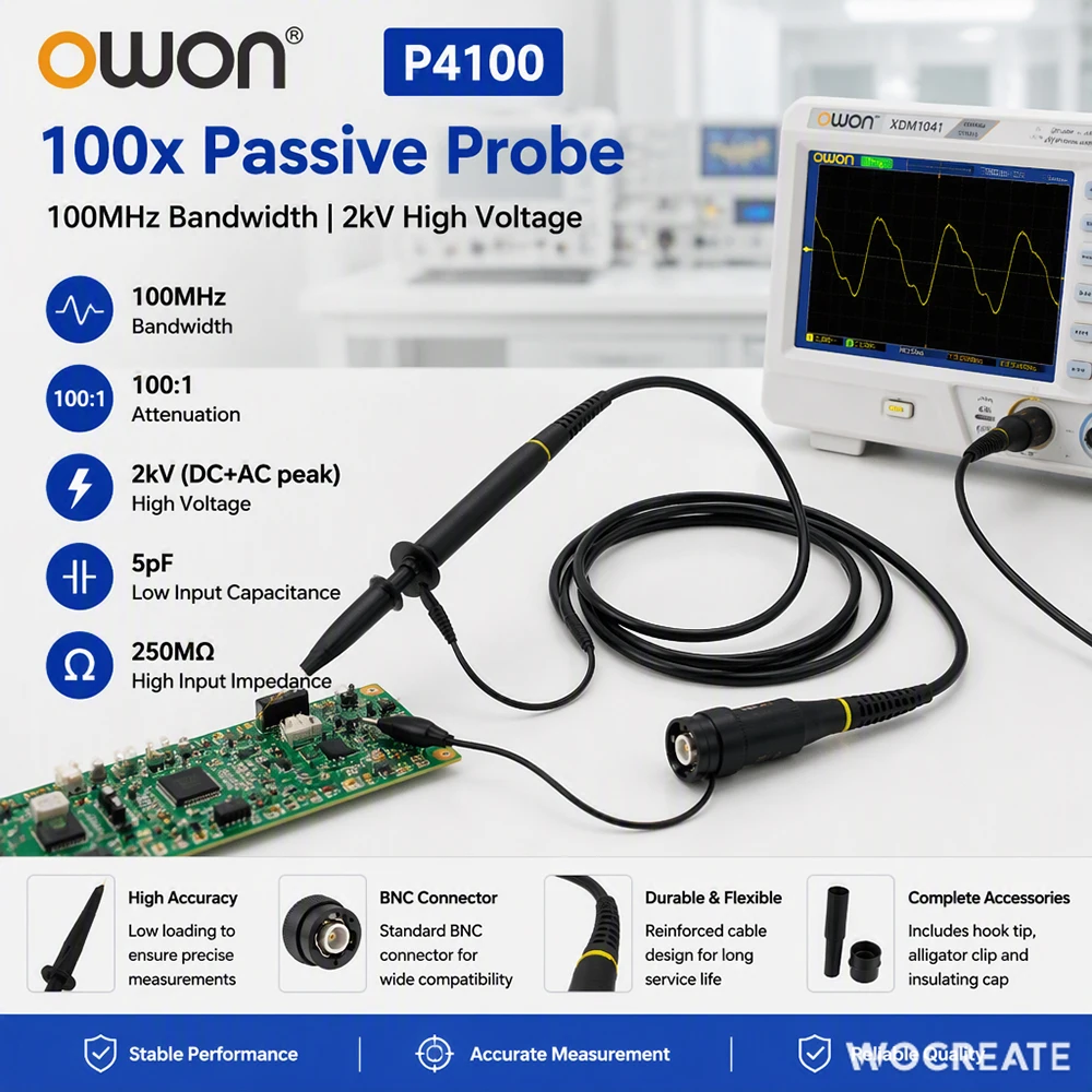 OWON P4100 Oscilloscope Probe 100x 100MHz 2000V High Voltage Passive Probe 100:1 BNC Scope Probe for OWON Rigol Atten Siglent