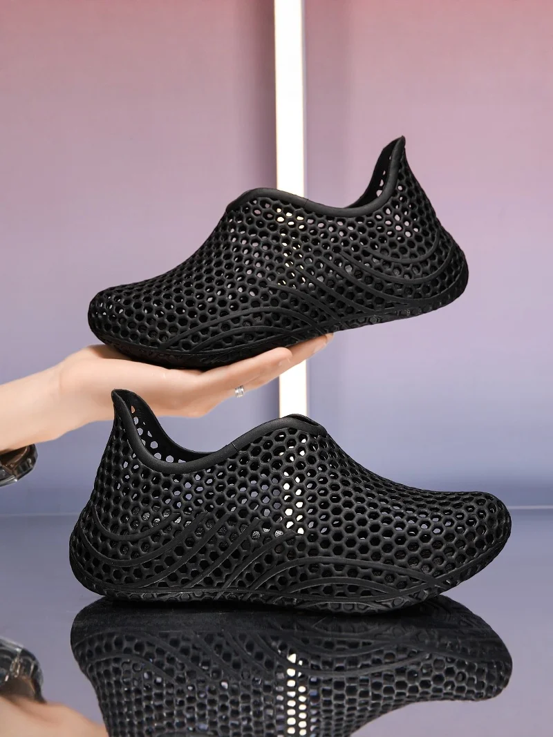 

3D Printed Hollow out Anti-Slip Sports Sandals Men's Summer Clog Shoes Water Walking Sensation Driving Work Slippers