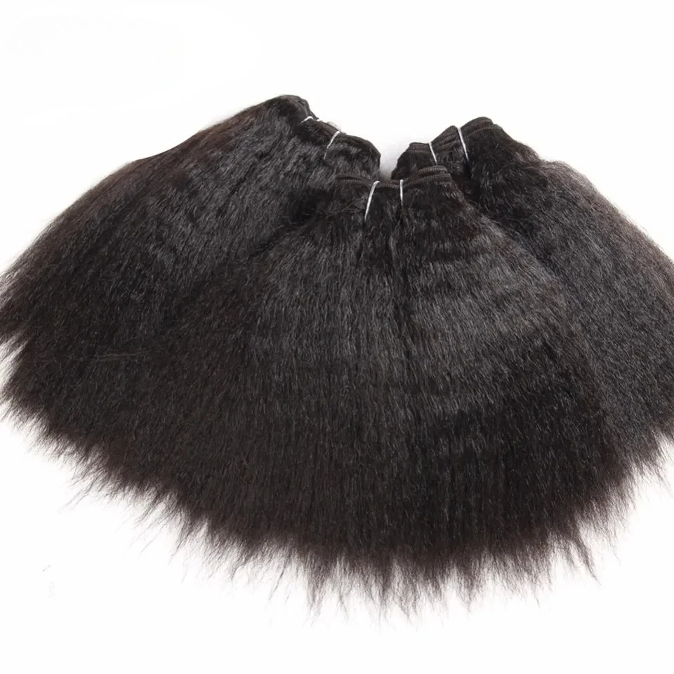 Rebecca 3Pcs Brazilian Kinky Straight Weaving Bundles Nature Black And Brown 4# Short Yaki Straight Bundles Full End Remy Hair