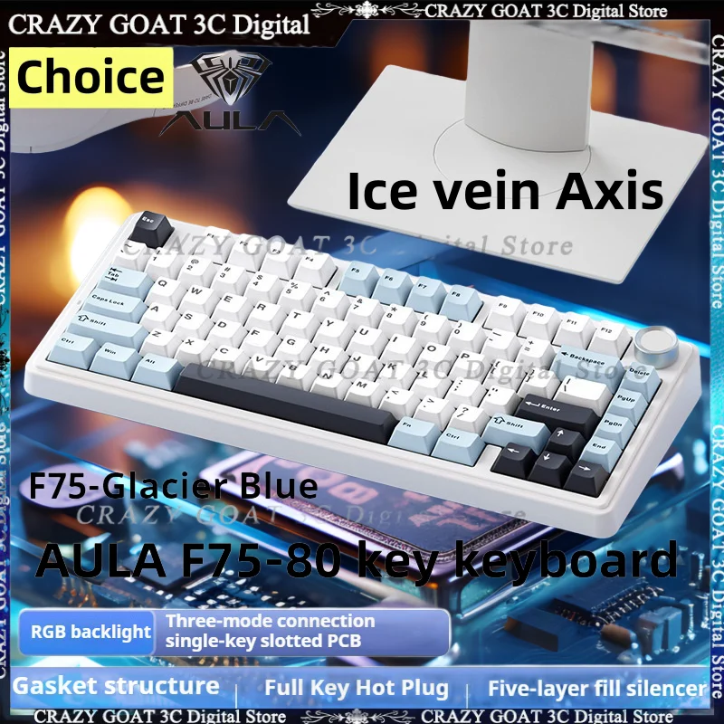 

Aula F75 Gasket Mechanical Keyboard, Hot Swappable Gaming Keyboard With Five-layer Padding&knob, Bluetooth/2.4ghz,75% Wireless