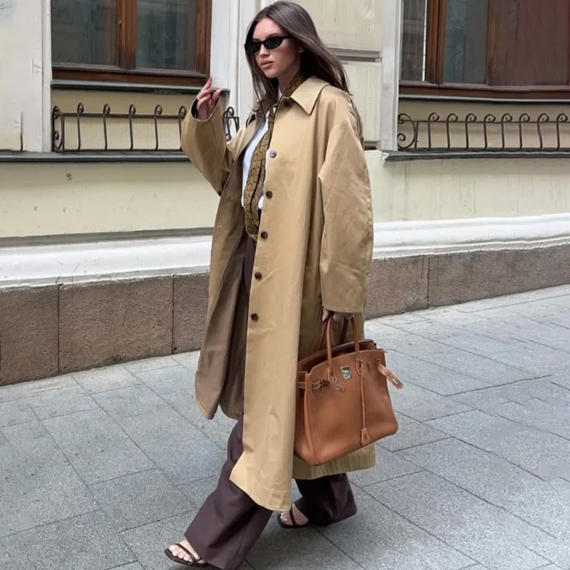Tuularose Women's Long Trench Coat Jackets Fashion Simple Casual Loose Solid Long Jackets Autumn Office New Female Outwear 2025