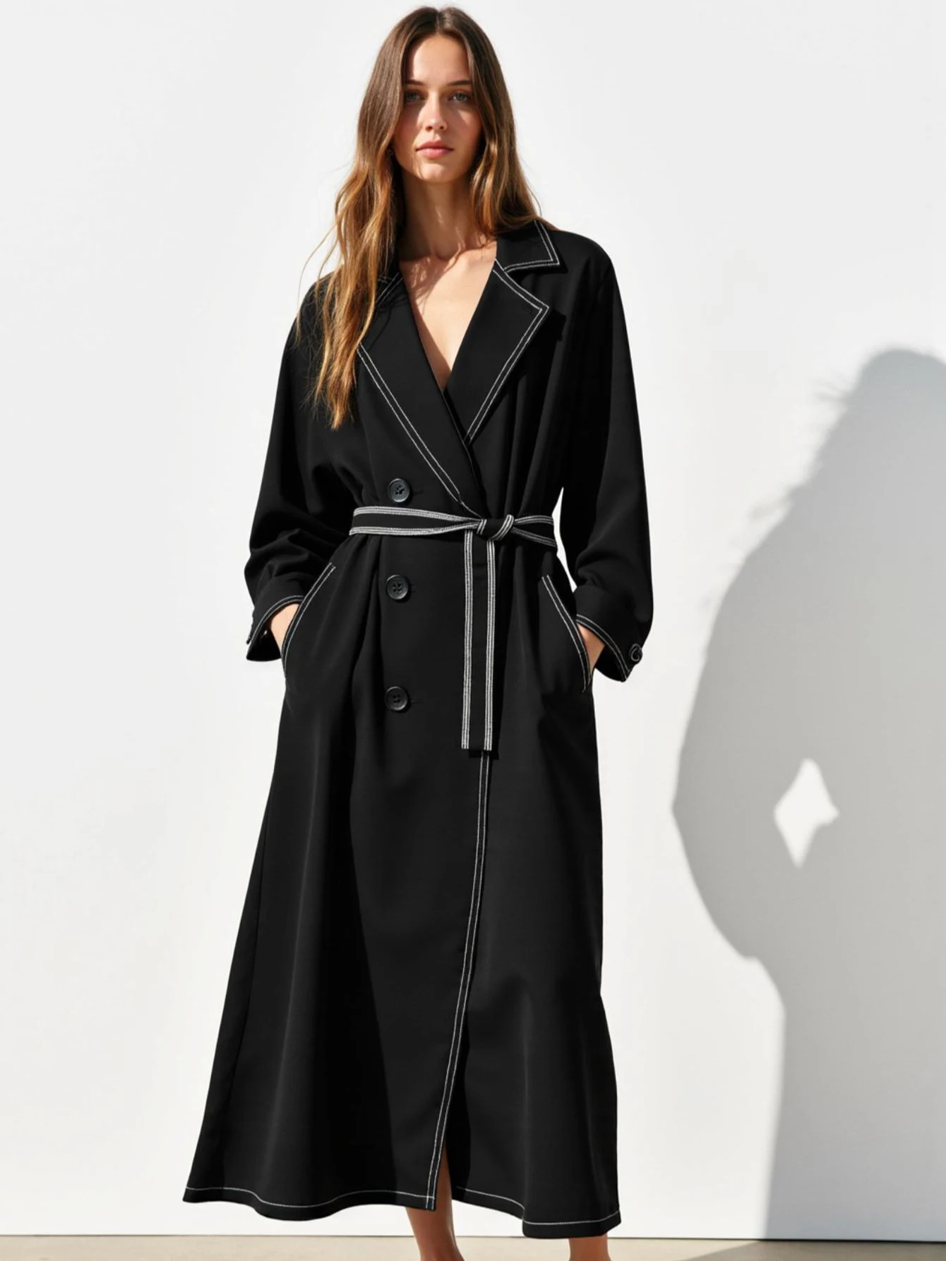 

Женский осенний плащ с длинным рукавом, шалевым воротником и пуговицами, с карманами, базовый стиль