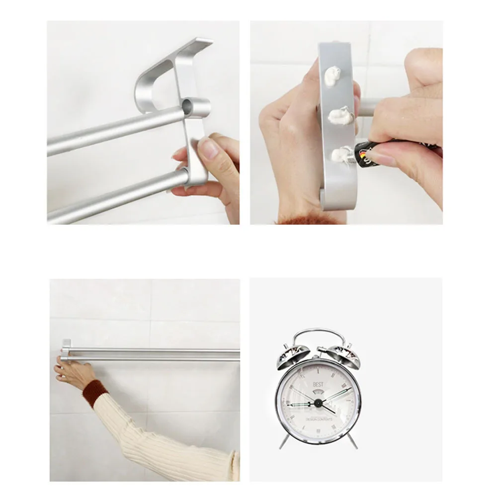 

Silver Aluminum Towel Rack Space Aluminum Double Bar Adjustable Angle Bathroom Toilet Storage Rack Rust Proof Bathroom Organizer